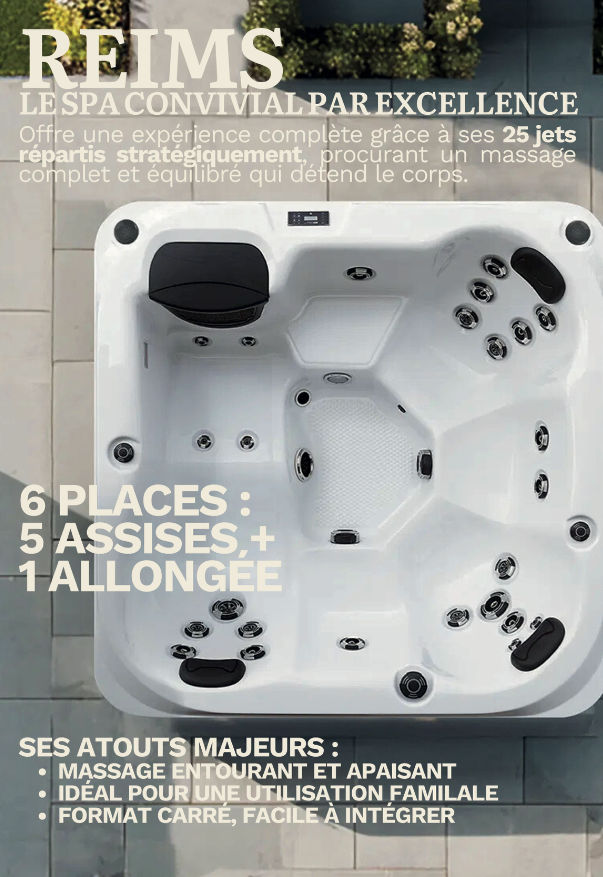 Spa Platinum Reims — Jacuzzi 6 places plug & play 13A, gamme Deluxe