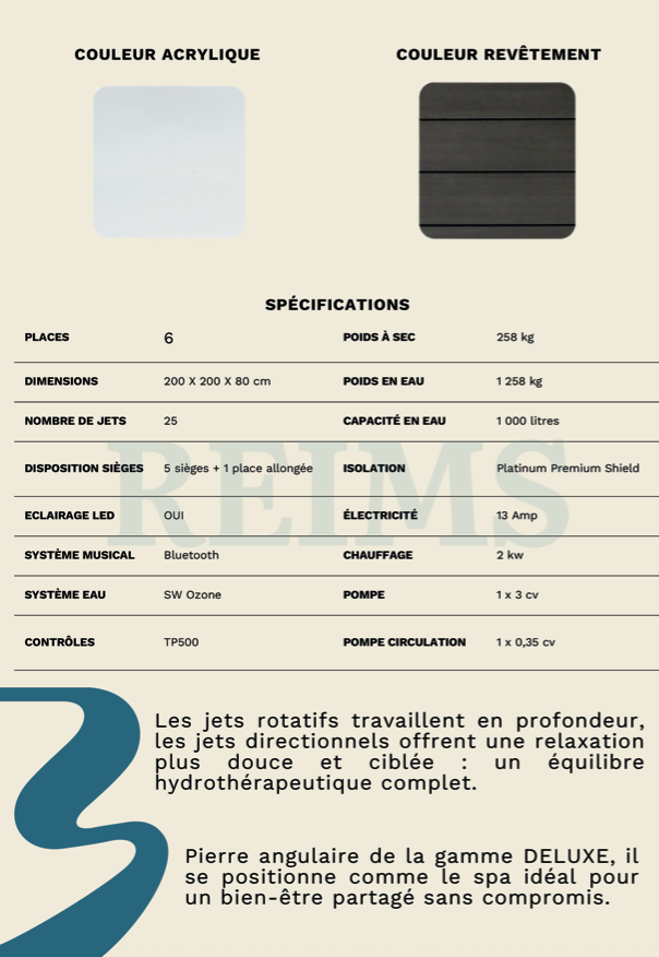 Spa Platinum Reims — Jacuzzi 6 places plug & play 13A, gamme Deluxe