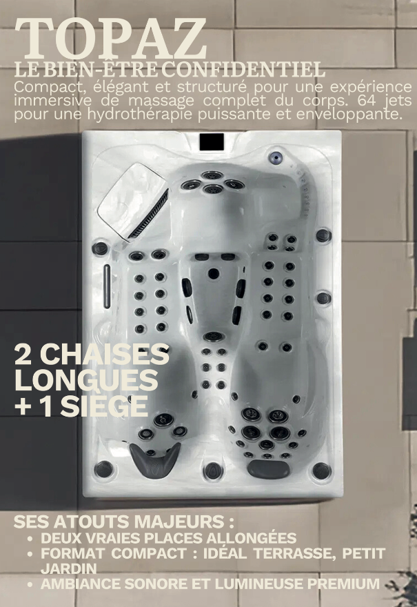 Spa Platinum Topaz — Jacuzzi compact 3 places, 64 jets, gamme Premium